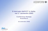 Il mercato dellICT in Italia nel 1° semestre 2003 23 settembre 2003 – Slide 0 Il mercato dellICT in Italia nel 1° semestre 2003 Conferenza Stampa Assinform.