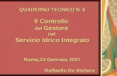 QUADERNO TECNICO N. 6 Il Controllo del Gestore nel Servizio Idrico Integrato Roma,24 Gennaio 2007 Raffaello De Stefano.