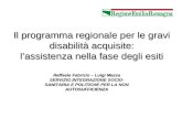 Il programma regionale per le gravi disabilità acquisite: lassistenza nella fase degli esiti Raffaele Fabrizio – Luigi Mazza SERVIZIO INTEGRAZIONE SOCIO-