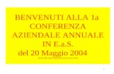 1 BENVENUTI ALLA 1a CONFERENZA AZIENDALE ANNUALE IN E.a.S. del 20 Maggio 2004 SETTORE EDUCAZIONE ALLA SALUTE.