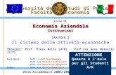 Università degli Studi di Pavia Facoltà di Economia Corso di Economia Aziendale Istituzioni CAPITOLO 2 Il sistema delle attività economiche Titolari: Prof.