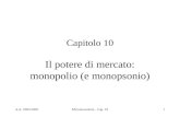 A.A. 2004-2005Microeconomia - Cap. 101 Capitolo 10 Il potere di mercato: monopolio (e monopsonio)