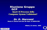 Dr. D. Marcozzi Head of Clinical and CSV QA dept. of SIGMA-TAU Milano, 31 marzo, 2005 Qual è il Processo della Computer System Validation? Riunione Gruppo.