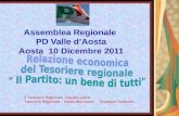 Assemblea Regionale PD Valle dAosta Aosta 10 Dicembre 2011 Il Tesoriere Regionale Claudio Latino Tesoreria Regionale Nadia Bourzama Giuseppe Rollandin.