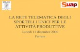 LA RETE TELEMATICA DEGLI SPORTELLI UNICI PER LE ATTIVITÀ PRODUTTIVE Lunedì 11 dicembre 2006 Ferrara.