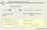 Processi Autoregressivi AR(1) AR(1): eq. alle differenze ricorsiva di ordine 1 MATLAB: w=randn(N,1) x=filter(b,a,w) White Gaussian Noise (WGN) Filtro IIR.