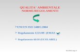 QUALITA AMBIENTALE NORME/REGOLAMENTI Regolamento 1221/09 (EMAS III) Regolamento 66/10 (ECOLABEL) MI–EMAS-mag 13 UNI EN ISO 14001:2004.
