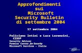 Approfondimenti sui Microsoft Security Bulletin di settembre 2004 17 settembre 2004 Feliciano Intini e Luca Lorenzini, CISSP Security Advisor Premier Center.