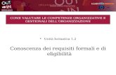 COME VALUTARE LE COMPETENZE ORGANIZZATIVE E GESTIONALI DELLORGANIZZAZIONE Unità formativa 1.2 Conoscenza dei requisiti formali e di eligibilità