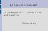 Le società di comodo La disciplina dell'art. 30 L. 724/94 e le novità del D.L.138/2011 Stefano Gracci.