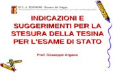 1 INDICAZIONI E SUGGERIMENTI PER LA STESURA DELLA TESINA PER LESAME DI STATO Prof. Giuseppe Argano.