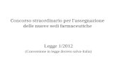 Concorso straordinario per l'assegnazione delle nuove sedi farmaceutiche Legge 1/2012 (Conversione in legge decreto salva-Italia)