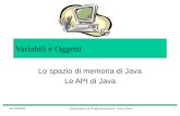 26/10/2004Laboratorio di Programmazione - Luca Tesei1 Variabili e Oggetti Lo spazio di memoria di Java Le API di Java.