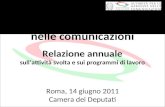 Autorità per le garanzie nelle comunicazioni Relazione annuale sullattività svolta e sui programmi di lavoro Roma, 14 giugno 2011 Camera dei Deputati.
