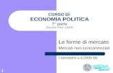 1 CORSO DI ECONOMIA POLITICA 7° parte Docente Prof. GIOIA Le forme di mercato Mercati non concorrenziali I semestre a.a.2005-06