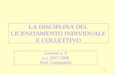 1 LA DISCIPLINA DEL LICENZIAMENTO INDIVIDUALE E COLLETTIVO Lezione n. 9 a.a. 2007-2008 Prof. Campanella.
