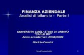 Corso di finanza aziendale 1 FINANZA AZIENDALE Analisi di bilancio - Parte I UNIVERSITA DEGLI STUDI DI URBINO CARLO BO Anno accademico 2008/2009 Giacinto.