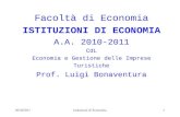 2010/2011Istituzioni di Economia1 Facoltà di Economia ISTITUZIONI DI ECONOMIA A.A. 2010-2011 CdL Economia e Gestione delle Imprese Turistiche Prof. Luigi.