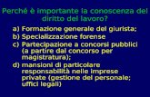 Perché è importante la conoscenza del diritto del lavoro? a)Formazione generale del giurista; b)Specializzazione forense c)Partecipazione a concorsi pubblici.