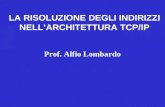 Prof. Alfio Lombardo LA RISOLUZIONE DEGLI INDIRIZZI NELLARCHITETTURA TCP/IP.