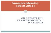 Gli APPALTI E IL TRASFERIMENTO DAZIENDA Anno accademico (2010-2011) 1.