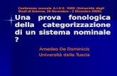Una prova fonologica della categorizzazione di un sistema nominale ? Amedeo De Dominicis Università della Tuscia Conferenza annuale A.I.S.V. 2005 (Università