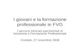 I giovani e la formazione professionale in FVG I percorsi triennali sperimentali di Istruzione e Formazione Professionale Cividale, 27 novembre 2008.