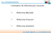 Scuola D @ y LE RIFORME A CONFRONTO GLI INTERVENTI/1 I tentativi di riforma più recenti: Riforma Moratti Riforma Fioroni Riforma Gelmini.