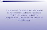 1 Il processo di formulazione del Quadro di Riferimento Strategico Nazionale (QSN) e le ulteriori attività da programmare (Delibera CIPE in fase di definizione)