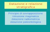 Datazione e relazione stratigrafica Principio di sovrapposizione intrusione magmatica datazione radiometrica datazione paleontologica.