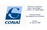 Gestione integrata degli imballaggi e rifiuti di imballaggio Francesca Perotti Area Rapporti con il Territorio Milano 19 aprile 2007.