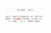 DATI QUESTIONARIO DI INIZIO ANNO ALUNNE PRIMA LICEO SC. e LING. A.S. 2008-2009 ALCUNI DATI.