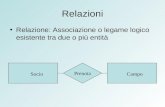 Relazioni Relazione: Associazione o legame logico esistente tra due o più entità SocioCampo Prenota.