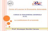 La costituzione di unazienda C ORSO DI R AGIONERIA G ENERALE (A-D) Prof. Giuseppe Davide Caruso Corso di Laurea in Economia Aziendale.