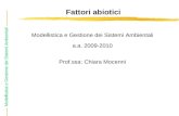 Modellistica e Gestione dei Sistemi Ambientali Fattori abiotici Modellistica e Gestione dei Sistemi Ambientali a.a. 2009-2010 Prof.ssa: Chiara Mocenni.