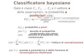 Classificatore bayesiano Date k classi C 1, C 2, …, C k e il vettore x delle osservazioni, la probabilità a posteriori vale: probabilità a priori densità