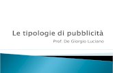 Prof. De Giorgio Luciano. Prime forme di pubblicità forma orale RECLAME Nel XVII e XVIII secolo primi annunci stampa (gratuiti: servizio al lettore del.