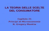 LA TEORIA DELLE SCELTE DEL CONSUMATORE Capitolo 21 Principi di Microeconomia N. Gregory Mankiw.