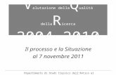 V alutazione della Q ualità della R icerca 2004-2010 Il processo e la Situazione al 7 novembre 2011 Dipartimento di Studi Classici dallAntico al Contemporaneo.