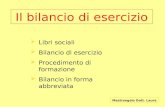 Il bilancio di esercizio Libri sociali Bilancio di esercizio Procedimento di formazione Bilancio in forma abbreviata Mastrangelo Dott. Laura.