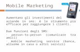 Mobile Marketing Aumentano gli investimenti delle aziende in sms: è lo strumento più efficace per raggiungere i clienti. Due funzioni degli SMS: person-to-person.