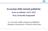 Economia delle aziende pubbliche Anno accademico 2012-2013 Prof. Antonello Zangrandi Le entrate nelle aziende pubbliche: finanza autonoma e finanza derivata.