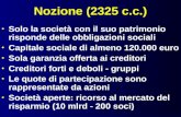 Nozione (2325 c.c.) Solo la società con il suo patrimonio risponde delle obbligazioni sociali Capitale sociale di almeno 120.000 euro Sola garanzia offerta.