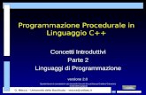 G. Mecca – Università della Basilicata – mecca@unibas.it Programmazione Procedurale in Linguaggio C++ Concetti Introduttivi Parte 2 Linguaggi di Programmazione.
