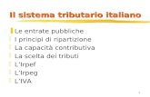 1 Il sistema tributario italiano zLe entrate pubbliche zI principi di ripartizione zLa capacità contributiva zLa scelta dei tributi zLIrpef zLIrpeg zLIVA.