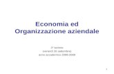 1 Economia ed Organizzazione aziendale 3° lezione (venerdì 26 settembre) anno accademico 2008-2009.