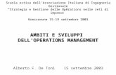 AMBITI E SVILUPPI DELLOPERATIONS MANAGEMENT Alberto F. De Toni15 settembre 2003 Scuola estiva dellAssociazione Italiana di Ingegneria Gestionale Strategia.