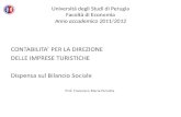 Università degli Studi di Perugia Facoltà di Economia Anno accademico 2011/2012 CONTABILITA PER LA DIREZIONE DELLE IMPRESE TURISTICHE Dispensa sul Bilancio.