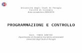 Università degli Studi di Perugia Facoltà di Economia Anno accademico 2009/2010 PROGRAMMAZIONE E CONTROLLO Dott. F ABIO S ANTINI Dipartimento di Discipline.