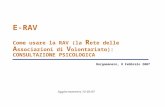 E-RAV Come usare la RAV (la R ete delle A ssociazioni di V olontariato): CONSULTAZIONE PSICOLOGICA Borgomanero, 8 Febbraio 2007 Aggiornamento 12-02-07.